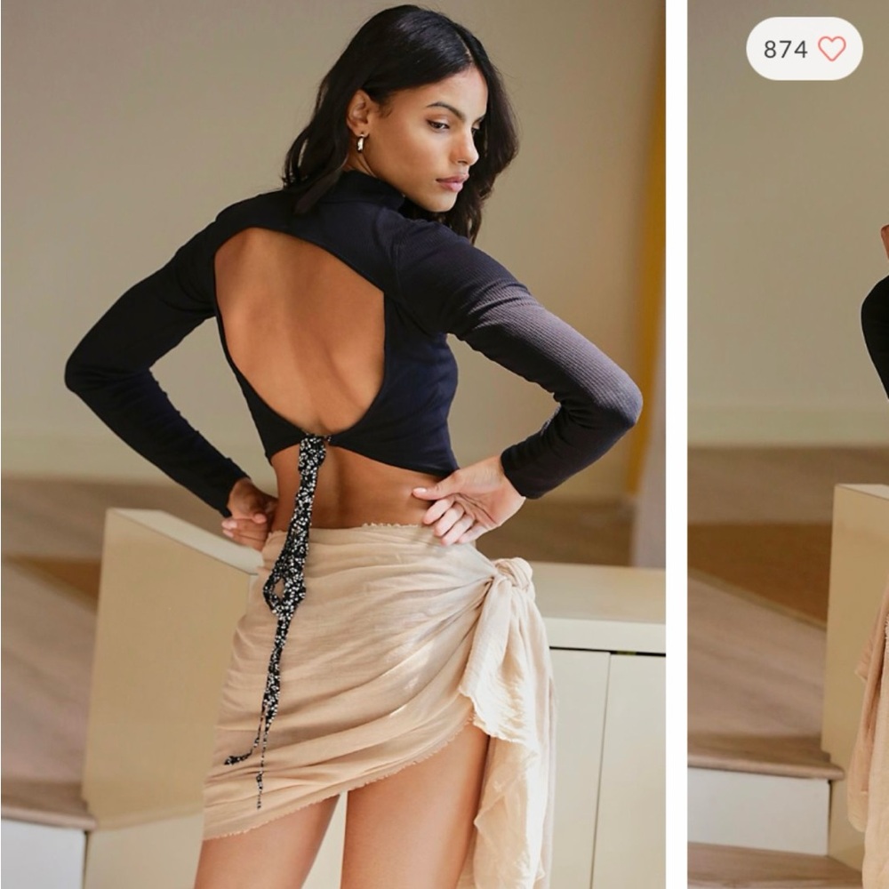 Free People Olive Green Ribbed Long Sleeve Top